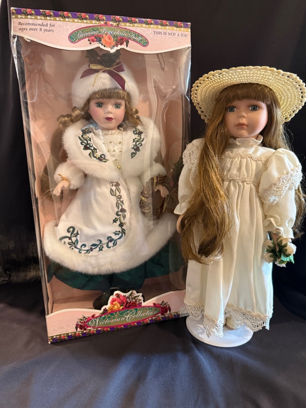 Victorian Collection White Porcelain Doll with Fur-Trim Coat (2 Dolls)